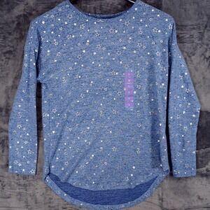 Berkley Jensen NWT Sweater Womens Small Blue Stars Hacci Foil Top Pullover